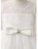 Ivory Lace Organza Flower Girl Dress With Bow